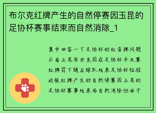 布尔克红牌产生的自然停赛因玉昆的足协杯赛事结束而自然消除_1